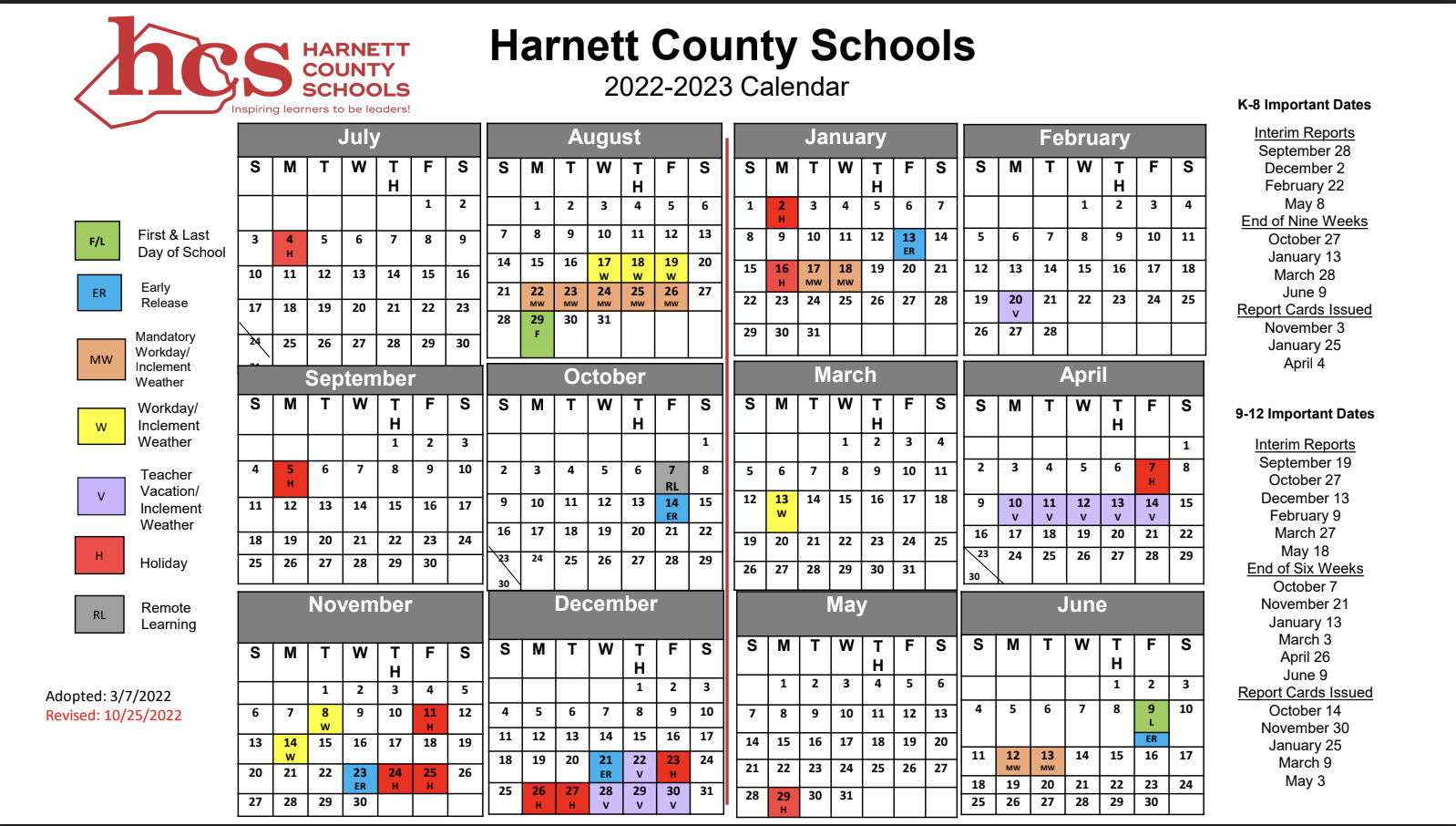 2022-23 Harnett County School Calendar (as of 10/25/22) — Overhills